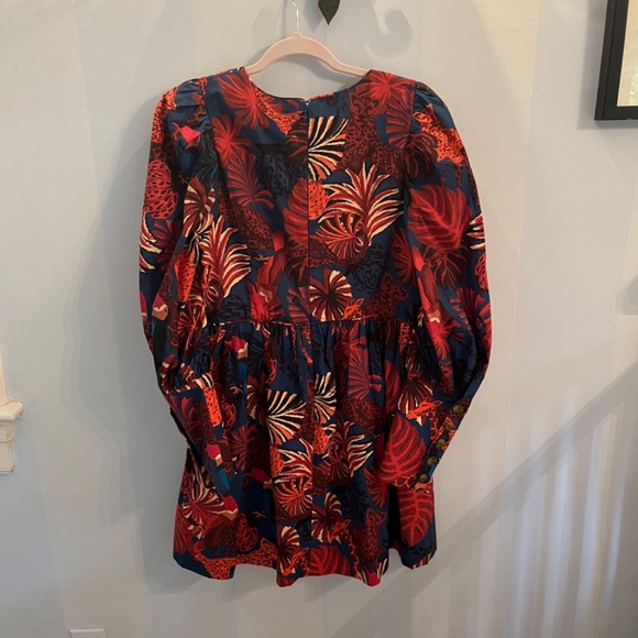 Farm Rio Tapestry Pattern Tropical Print Cotton Minidress - Picture 2 of 3